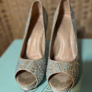 Elegant Rhinestone Peep-Toe Heels